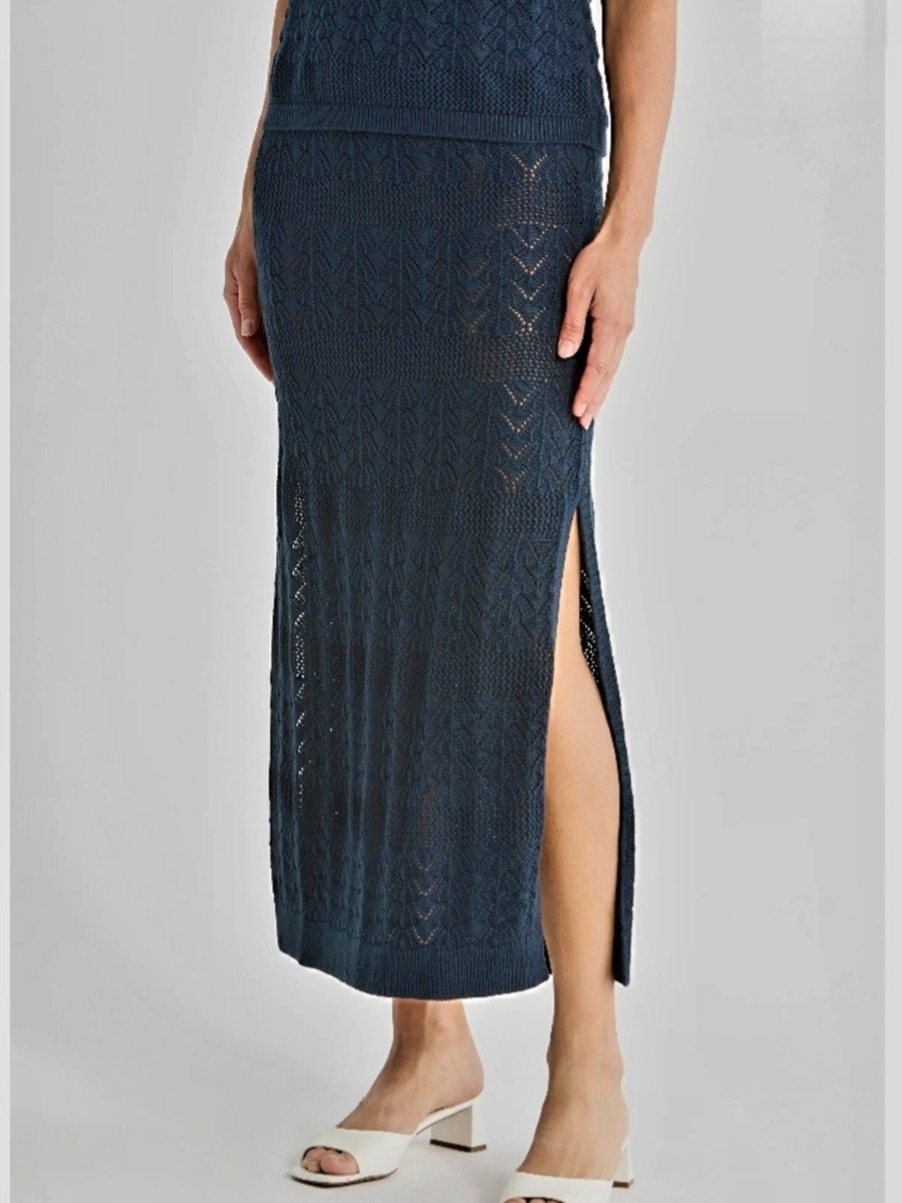 Splendid Navy Knit Maxi Skirt with Side Slit